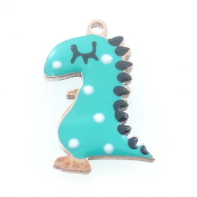 Charms smaltati verde tiffany draghetto  di 12,5x7 mm in argento 925 placcato oro rosa - 1 pz.