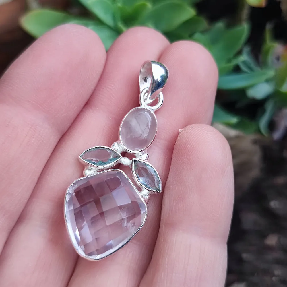 Ethnic pendant in 925 silver with stone - TELHARA