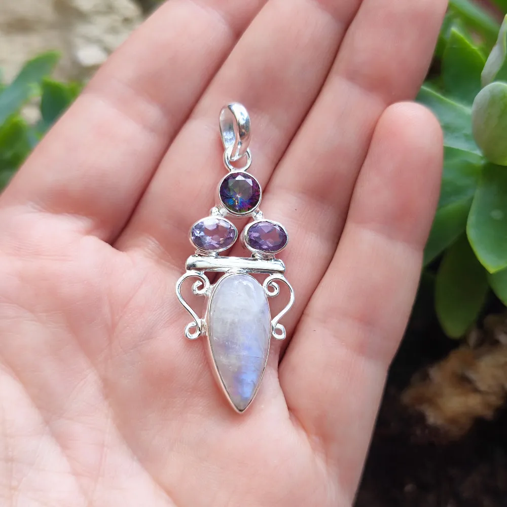 Ethnic pendant in 925 silver with stone - BEOHARI