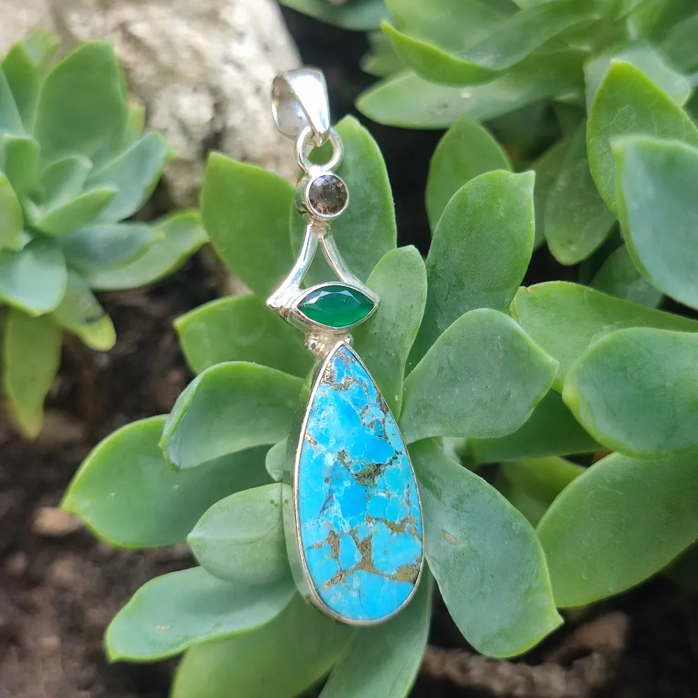 Ethnic pendant in 925 silver with stone - SAKNA