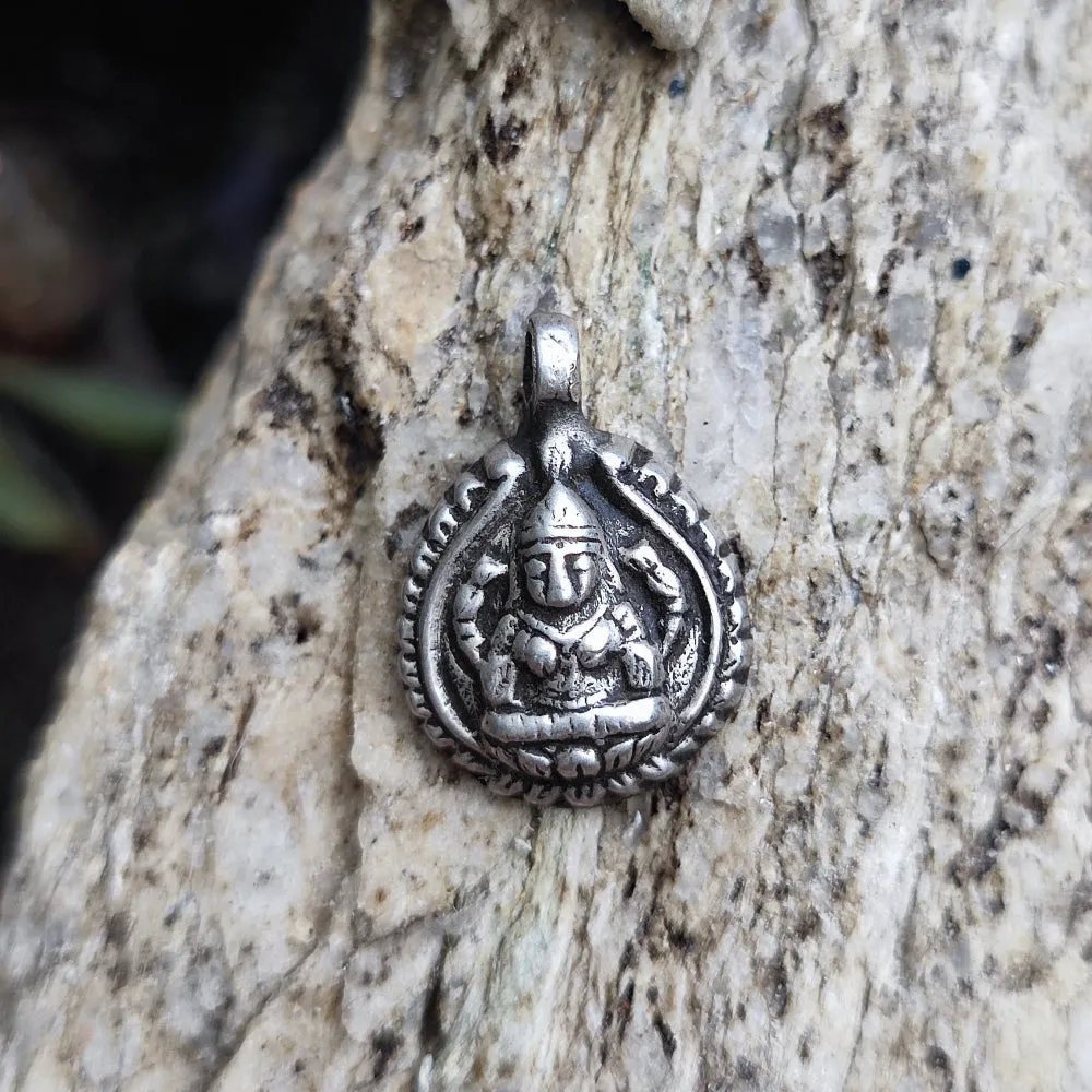 Antique Silver Pendant with Deity Lakshmi - DUMIRANASH