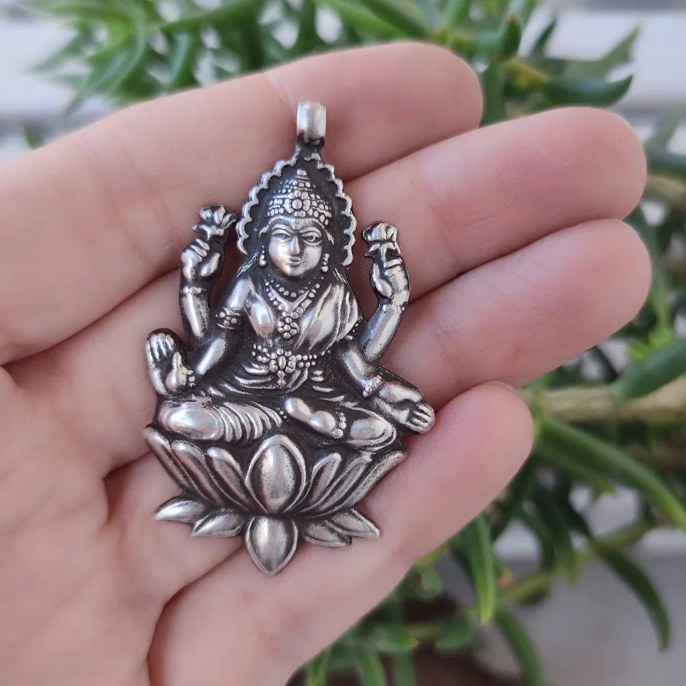 Antique Silver Pendant with Deity Lakshmi - MUNDRA