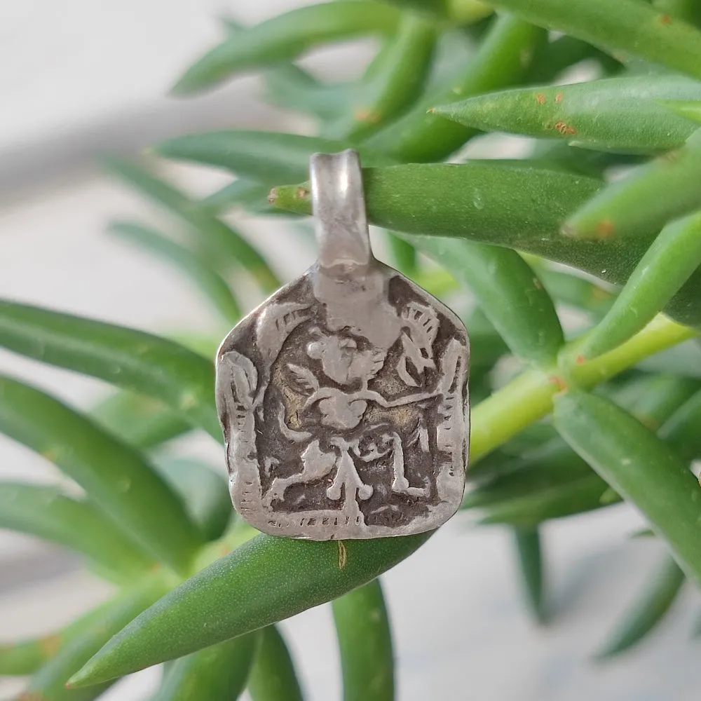 Antique Silver Pendant with Hanuman Deity - AATI