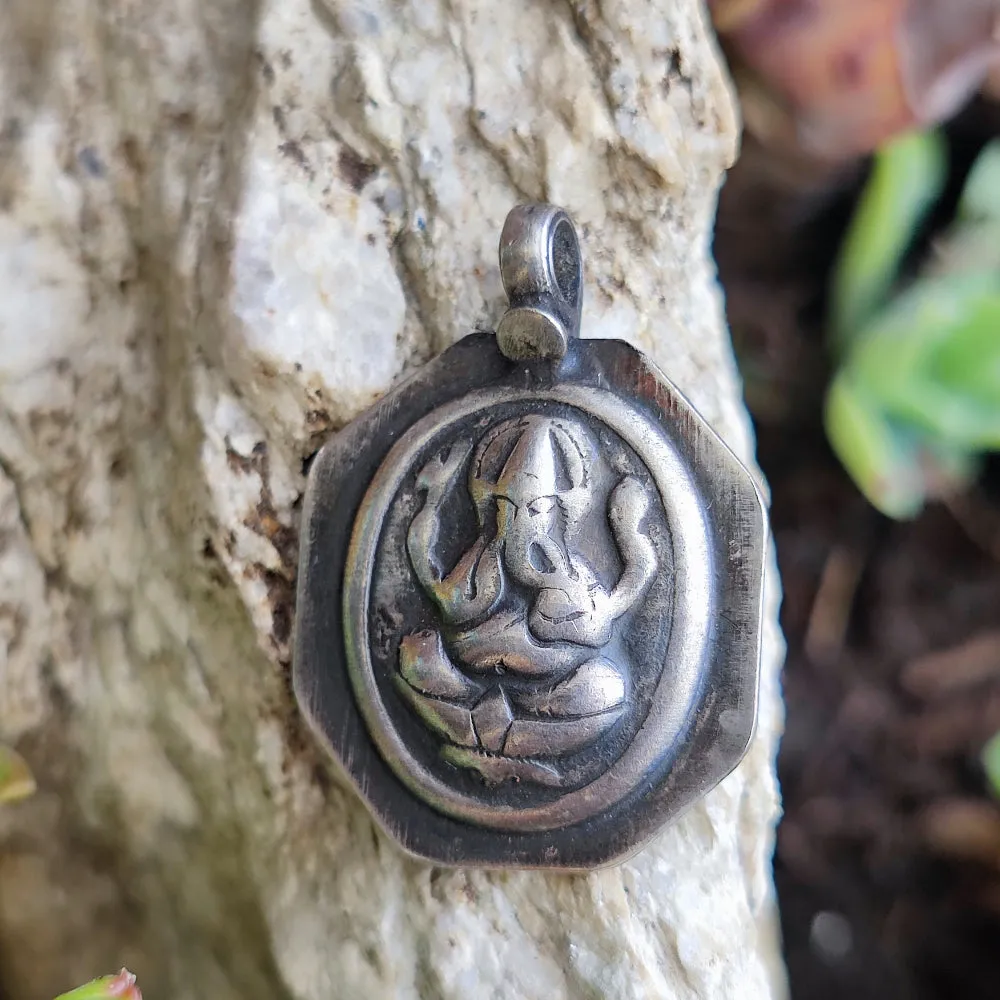 Antique Silver Pendant with Ganesh - BATANWARI