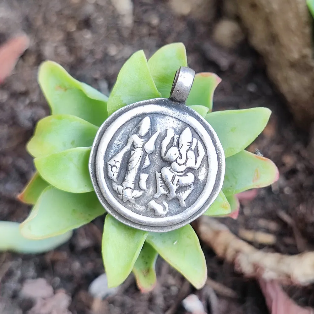 Antique Silver Pendant with Ganesh and Lakshmi - SEMLIYA