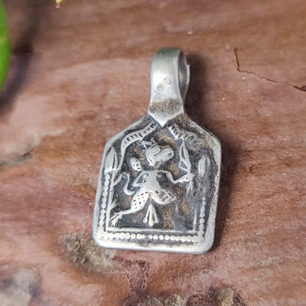 Antique Silver Pendant with Hanuman Deity - DERVA