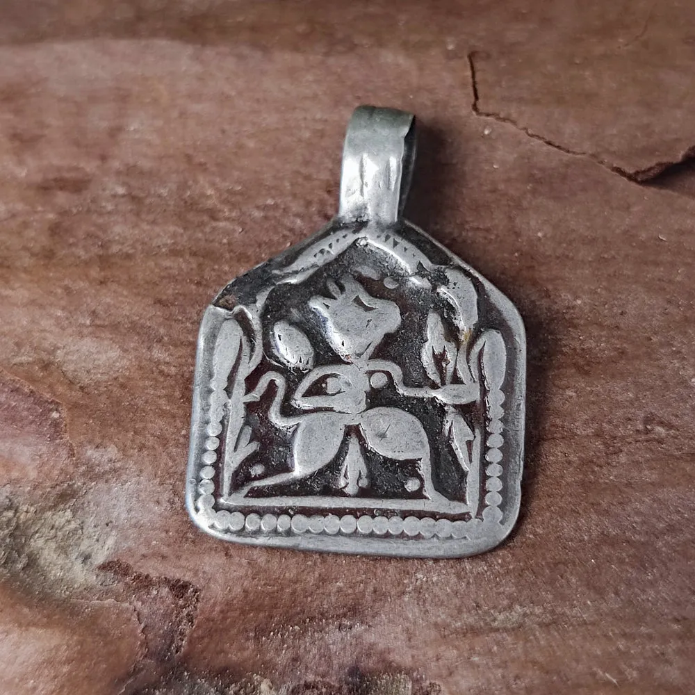 Antique Silver Pendant with Hanuman Deity - ZAWA
