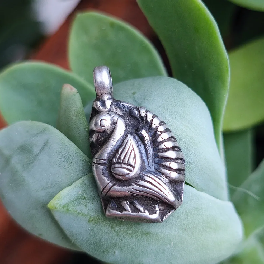 Antique Silver Peacock Pendant - KADIR