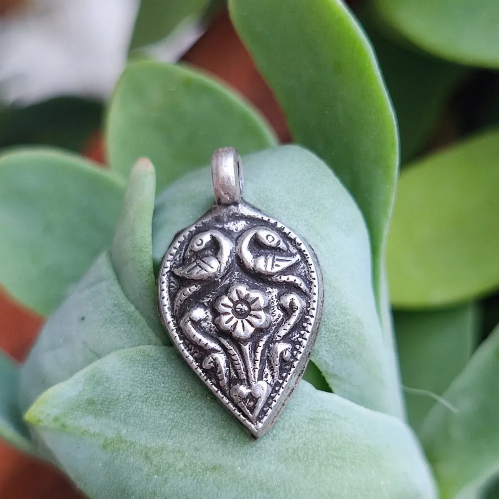 Antique Silver Peacock Pendant - SHIVALAYAM