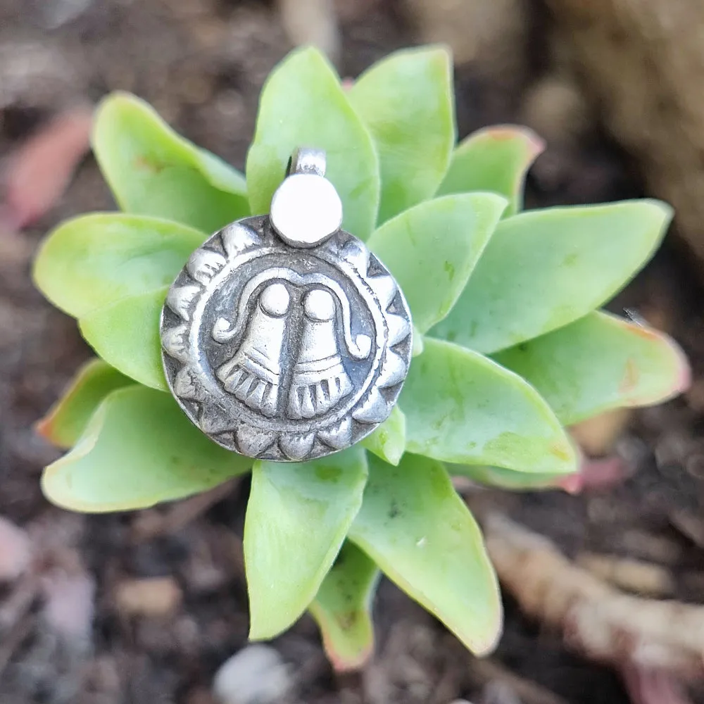 Antique Silver Pendant with Vishnu Feet - TAMAWARA