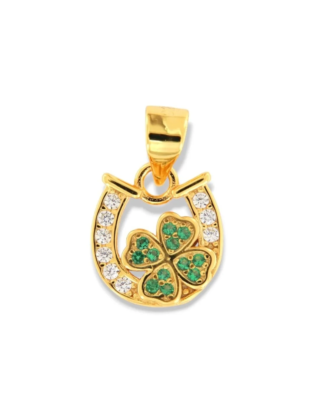 Ciondolo Argento Dorato Ferro Di Cavallo Zirconi Verdi/Bianchi