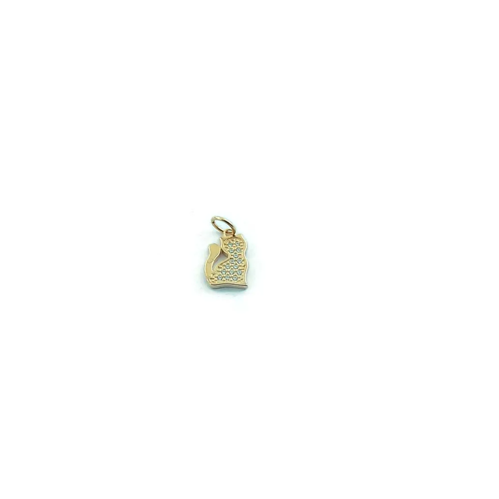 ciondolo charms gatto argento 925 placcato oro rosè e zirconi bianchi m 17x10 mm