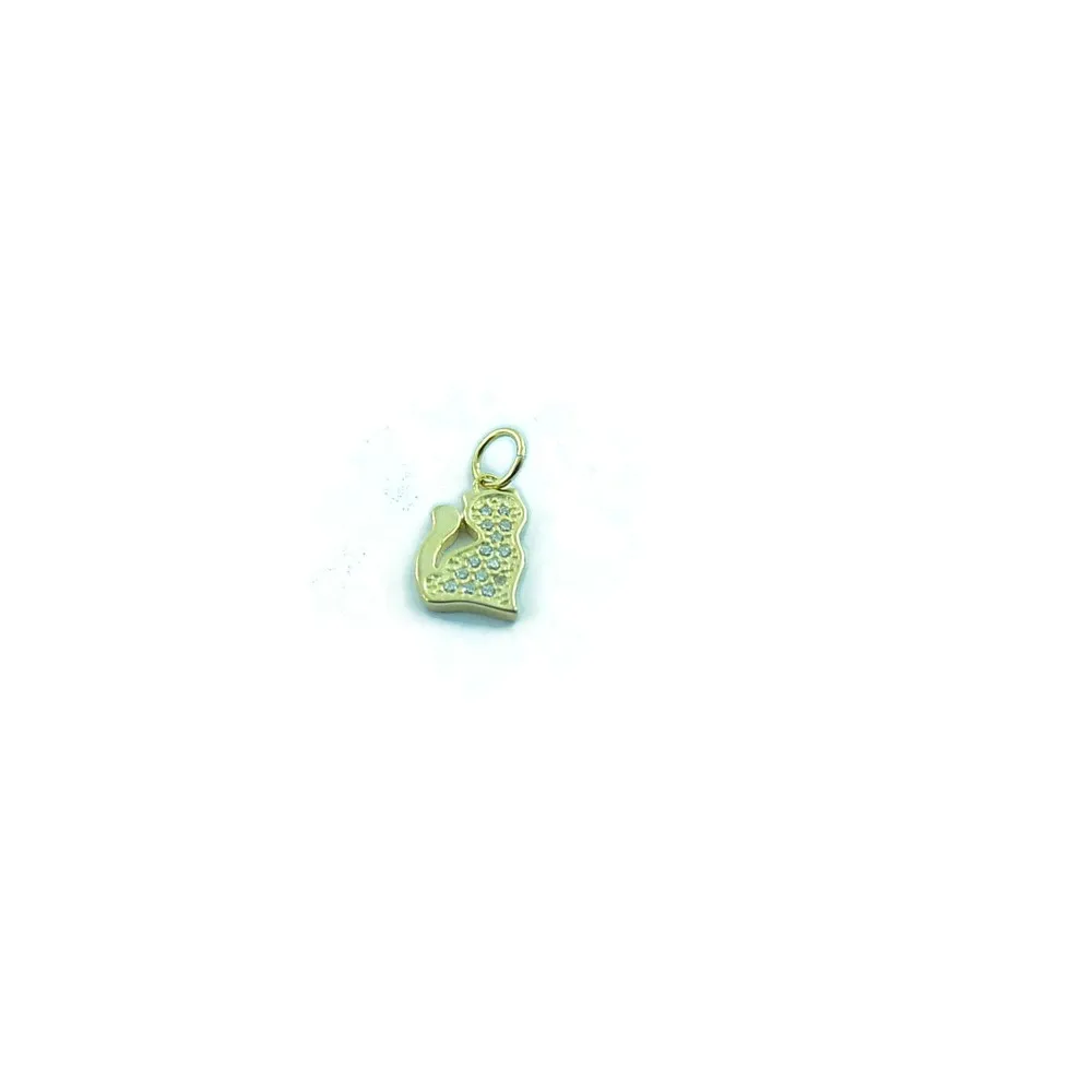 ciondolo charm gatto argento 925 placcato oro giallo e zirconi bianchi m 17x10 mm