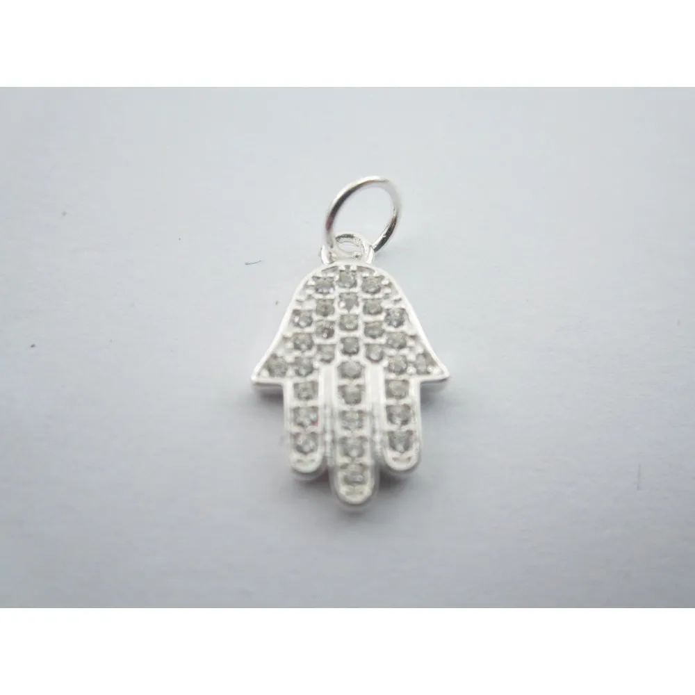 ciondolo charms mano di fatima argento 925 rodiato e zirconi bianchi m 18x10 mm