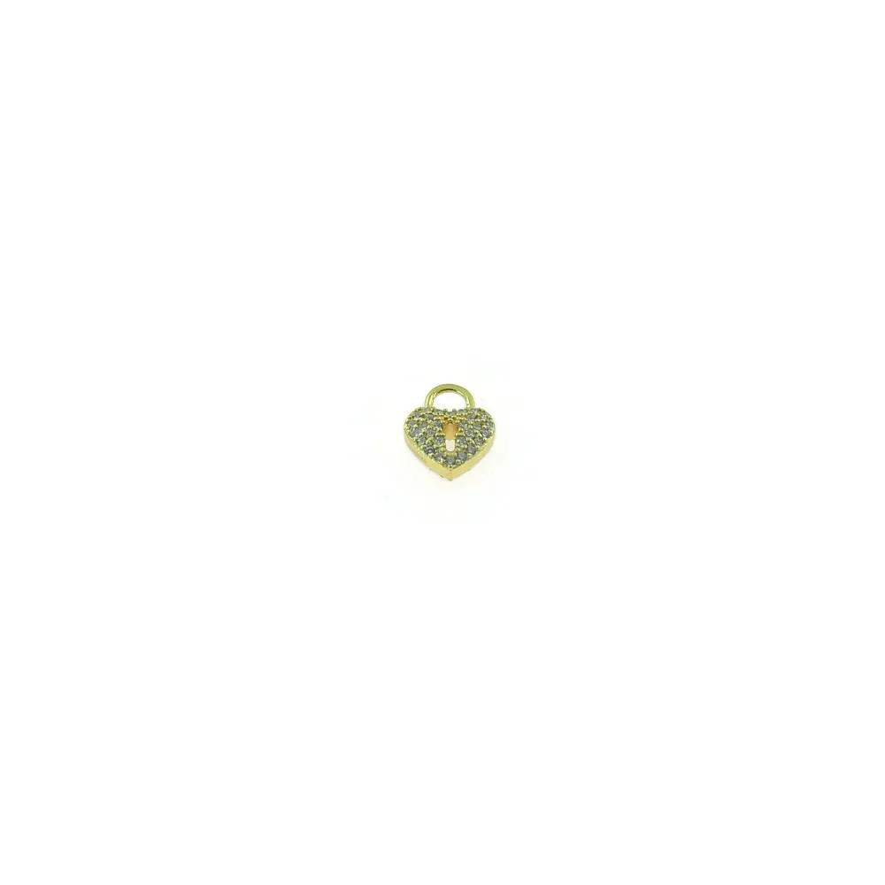 ciondolo charms lucchetto argento 925 placcato oro giallo e zirconi bianchi m 14x11 mm