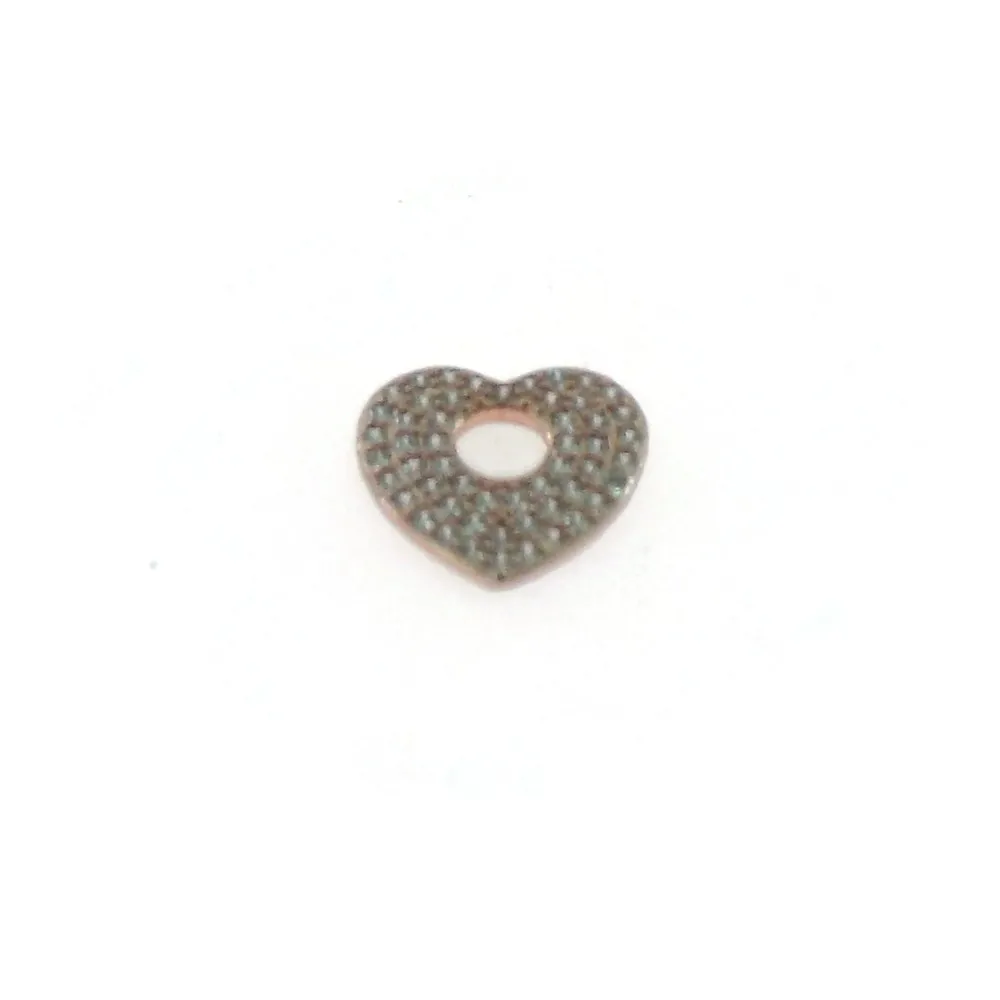 Charm cuore Forato Di 12x11,5 Mm In Argento 925 Placcato Oro Rosa Pavè Di Zirconi bianchi - 1 Pz.