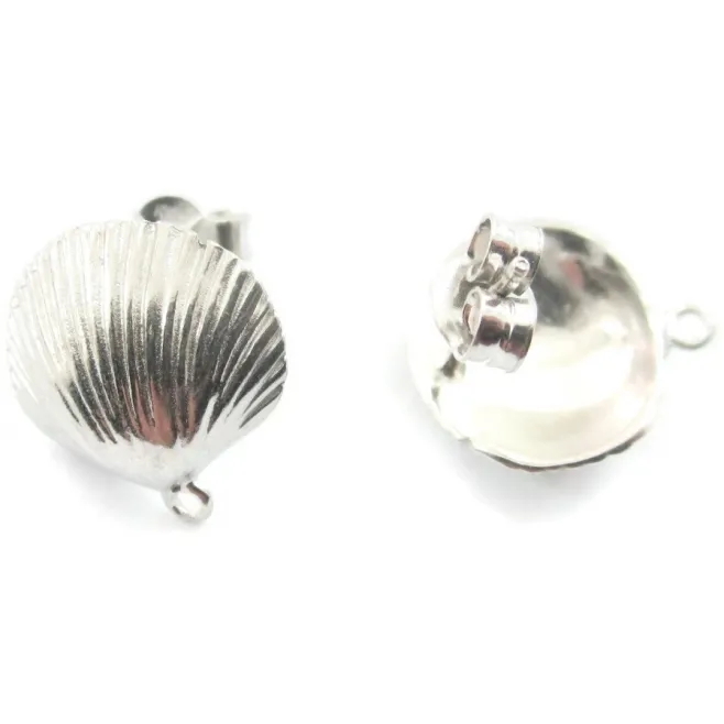 1 paio di basi orecchino  modello conchiglia argento 925 rodiati 15 mm