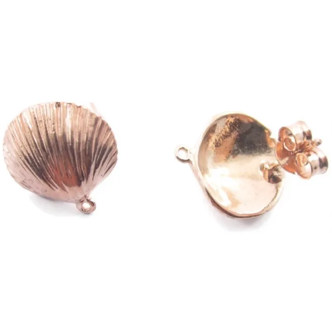 1 paio di basi orecchino  modello conchiglia argento 925 placcato oro rosa 15 mm