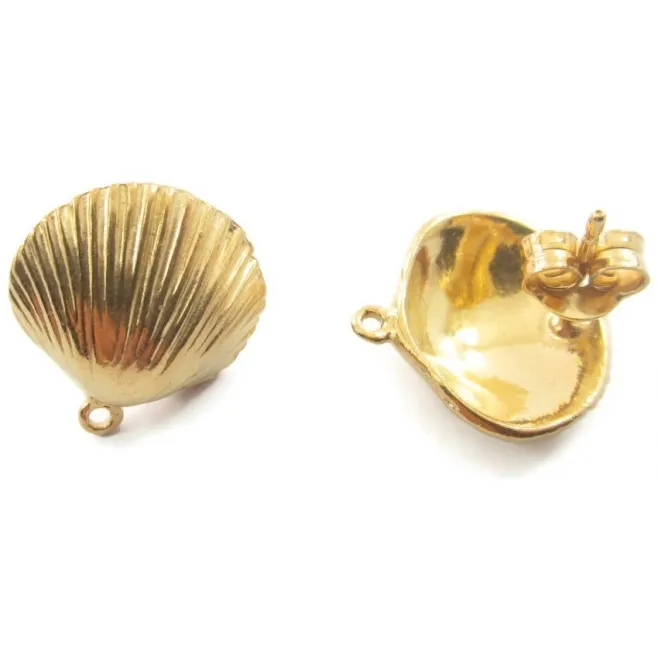 1 paio di basi orecchino  modello conchiglia argento 925 placcato oro giallo 15 mm