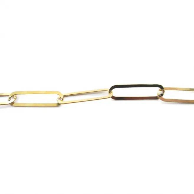 catena graffetta piatta 16x4,5 mm argento 925 placcato oro giallo 50 cm