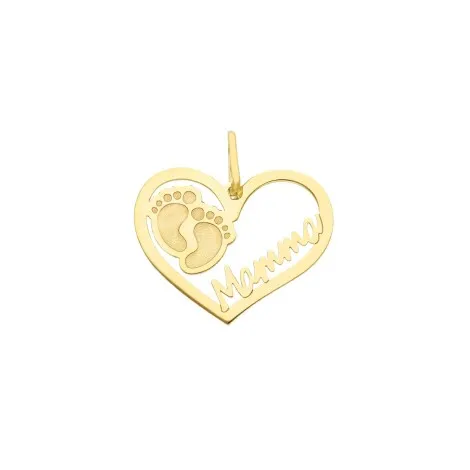 Ciondolo Cuore Mamma Piedini Oro 9kt