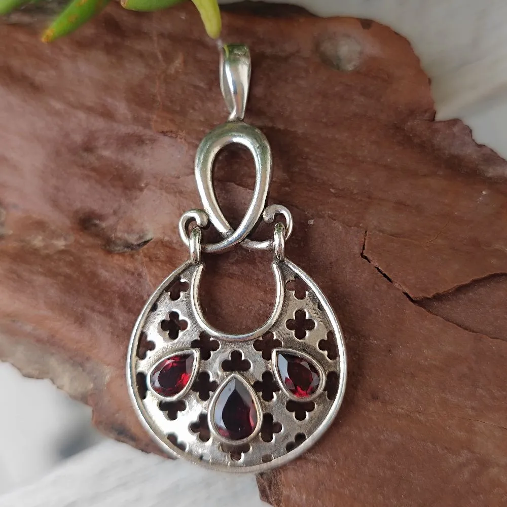 Ethnic pendant in 925 silver with stone - HABRA
