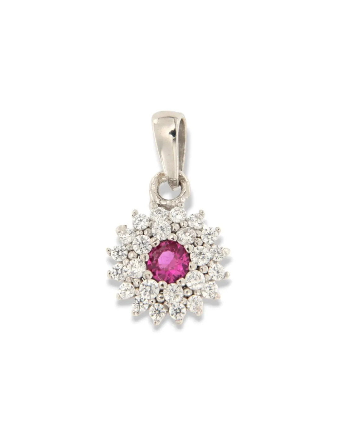 Ciondolo Oro Bianco Punto Luce Zirconi Rossi Bianchi