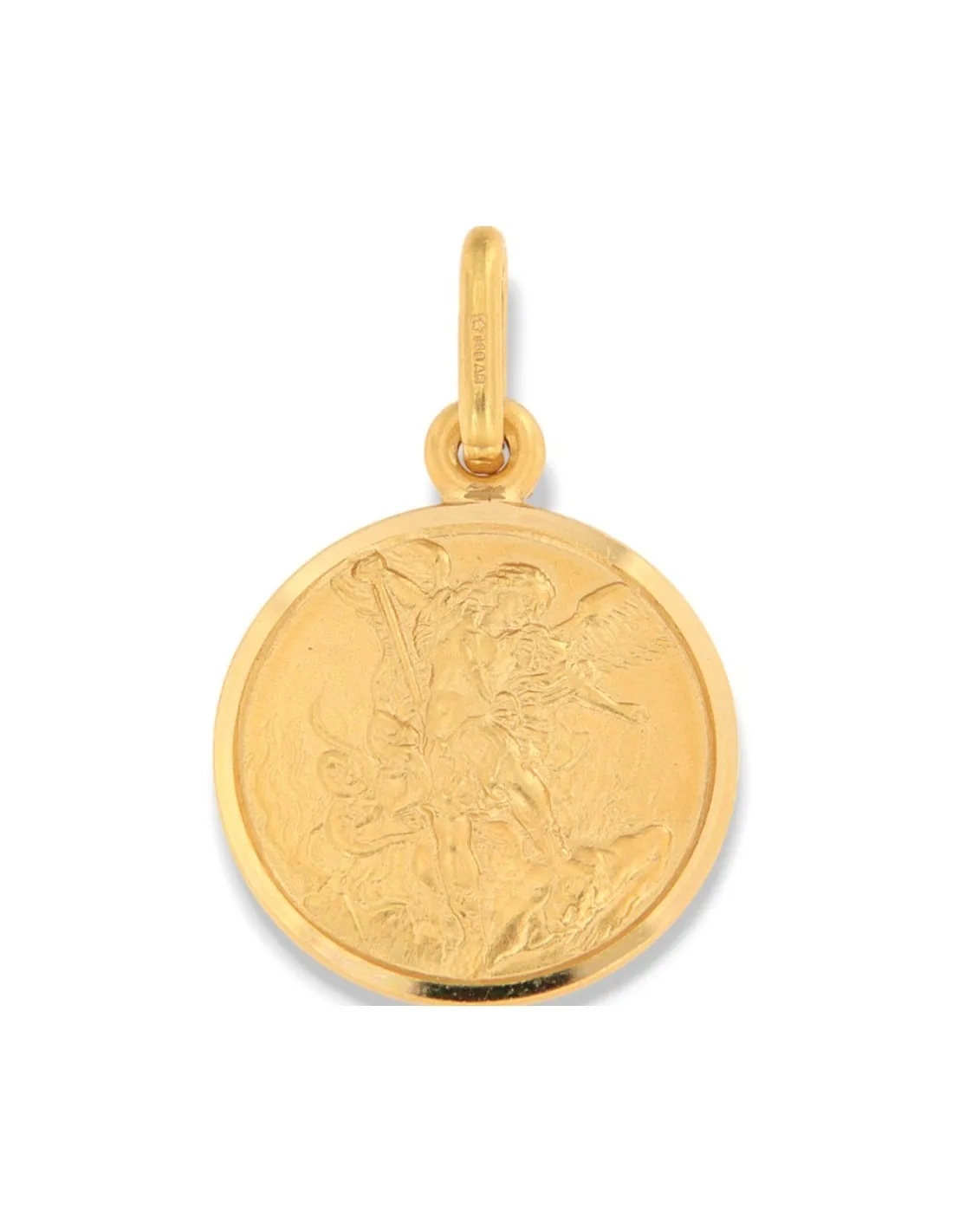 Ciondolo Oro Giallo Piastra Tonda Angeli Rilievo