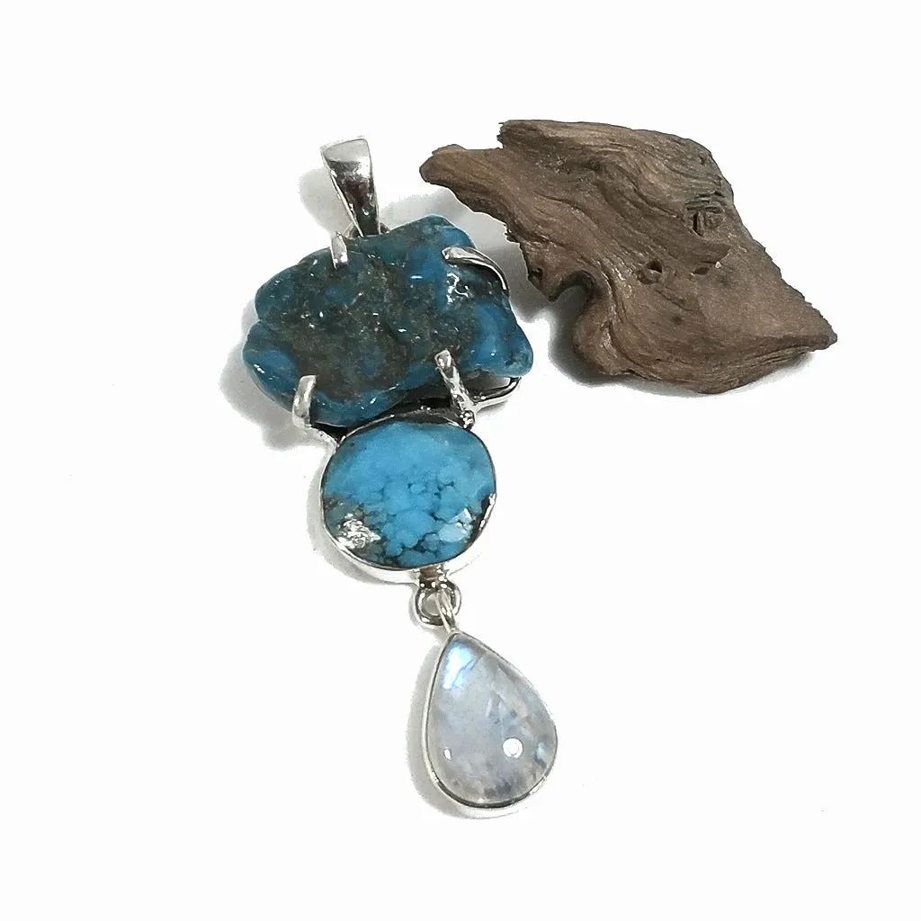 Ciondolo turchese e pietra di luna argento 925 - Ciondolo con pietra - Gioielli argento