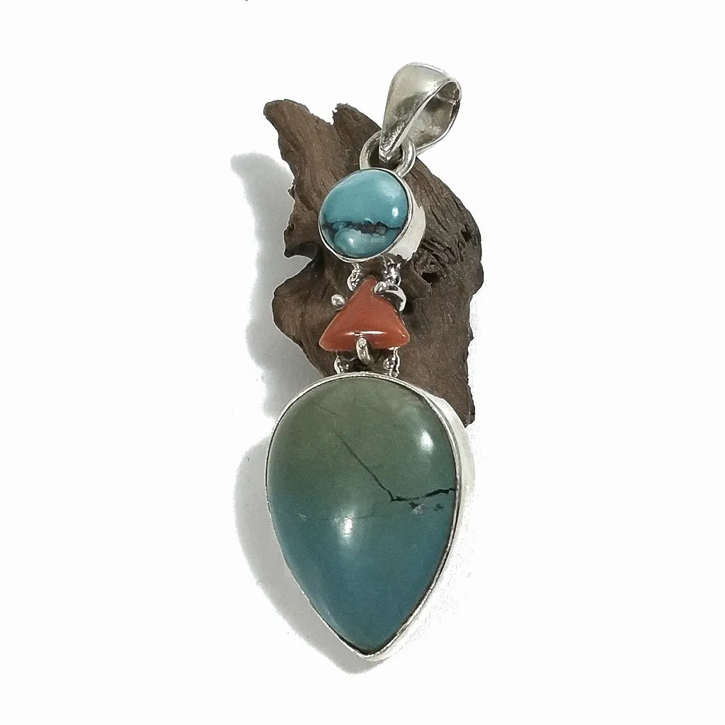 Ciondolo turchese e corallo argento 925 | Ciondolo con pietra