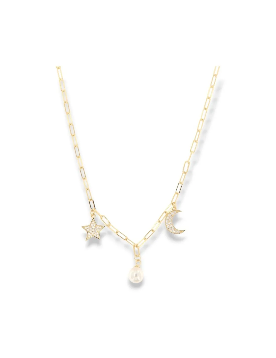 Collana Argento Dorato Ciondoli Sfera Luna Stella