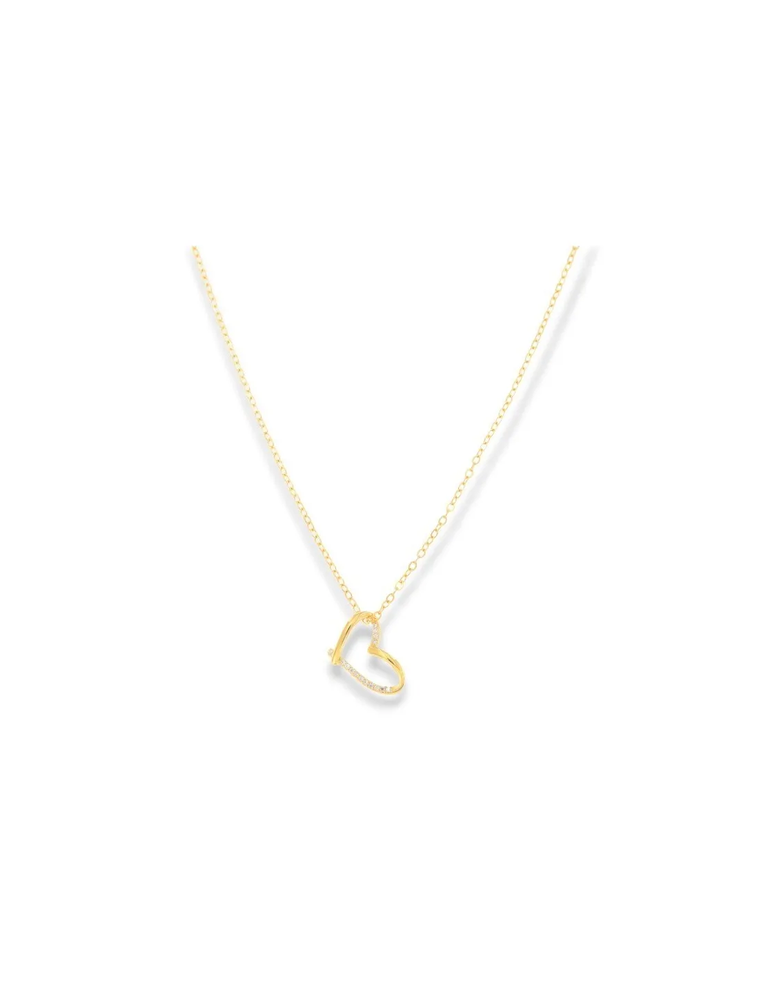 Collana Argento Dorato Ciondolo Cuore ZIrconi Bianchi