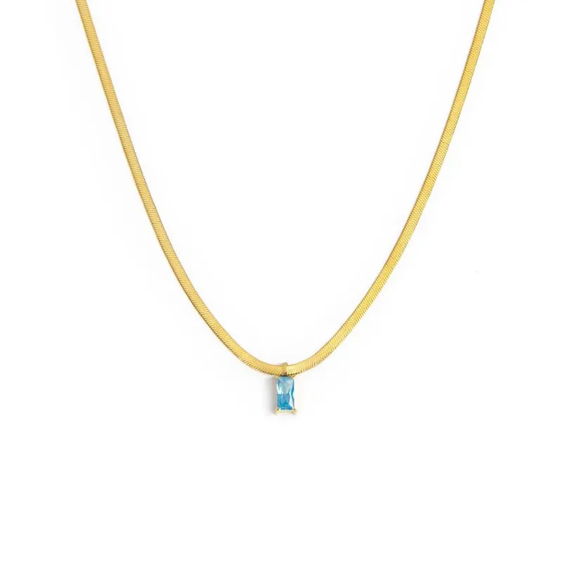 Collana Marlù Donna catena snake con zircone baguette Azzurro