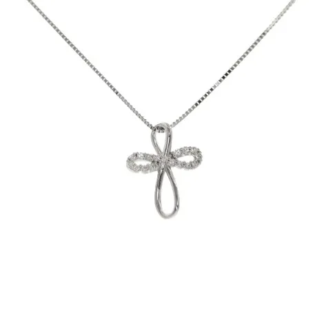 Collana Croce Oro Bianco 9Kt e Zirconi