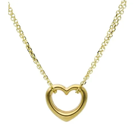 Collana Doppia Catena Con Cuore Passante Oro Giallo 9kt