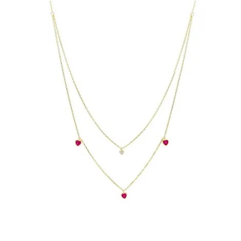 Collana Doppia Cuori Oro Giallo 18kt e Zirconi