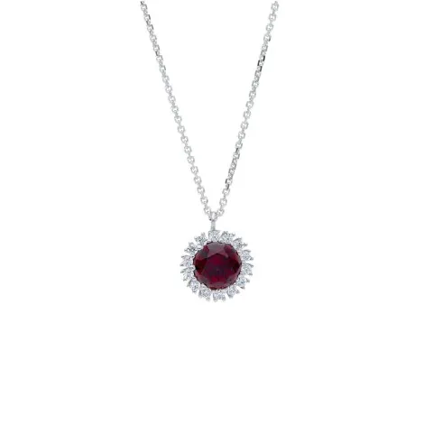 Collana Fiore Oro Bianco 9kt con Zircone Rosso