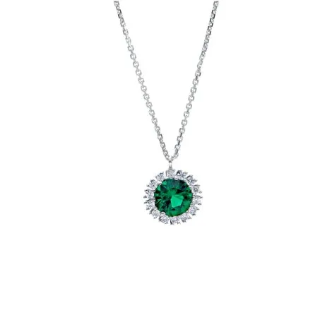 Collana Fiore Oro Bianco 9kt con Zircone Verde
