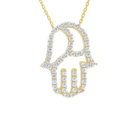 Collana Mano di Fatima Oro Giallo 18kt Zirconi