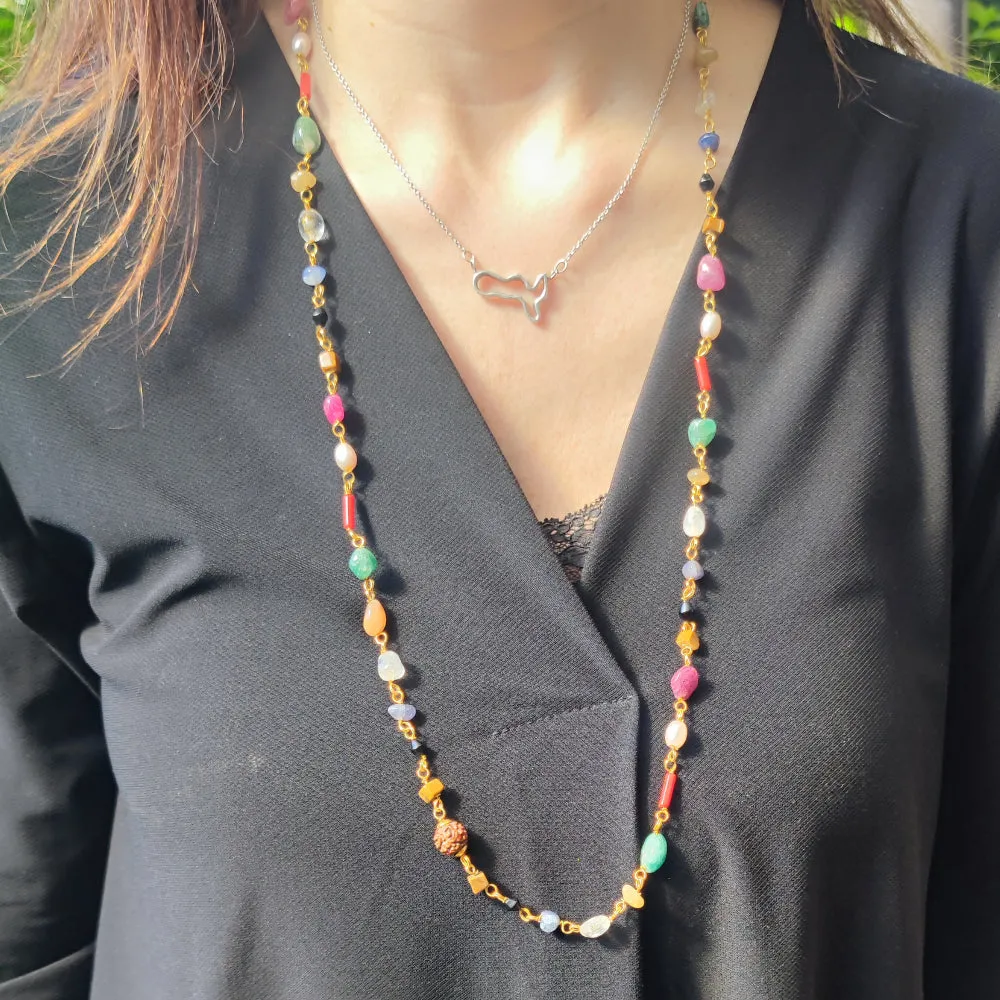 Navratan Brass Necklace with Stones - RAUNDA