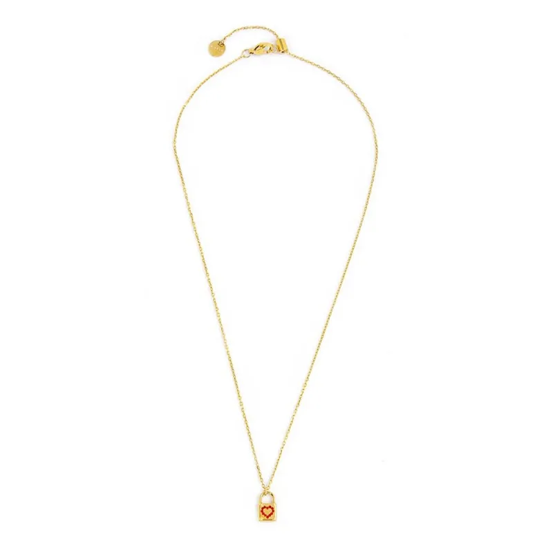 Collana Marlù donna con lucchetto pendente con cuore e cristalli rossi