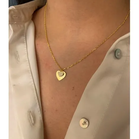 Collana Cuore Doppio in Argento e Zirconi