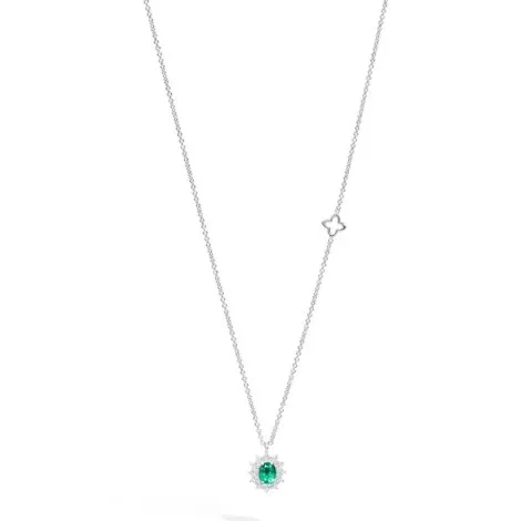 Collana Recarlo Fiore Oro Bianco 18kt Smeraldo 0,29 ct Diamanti F VS