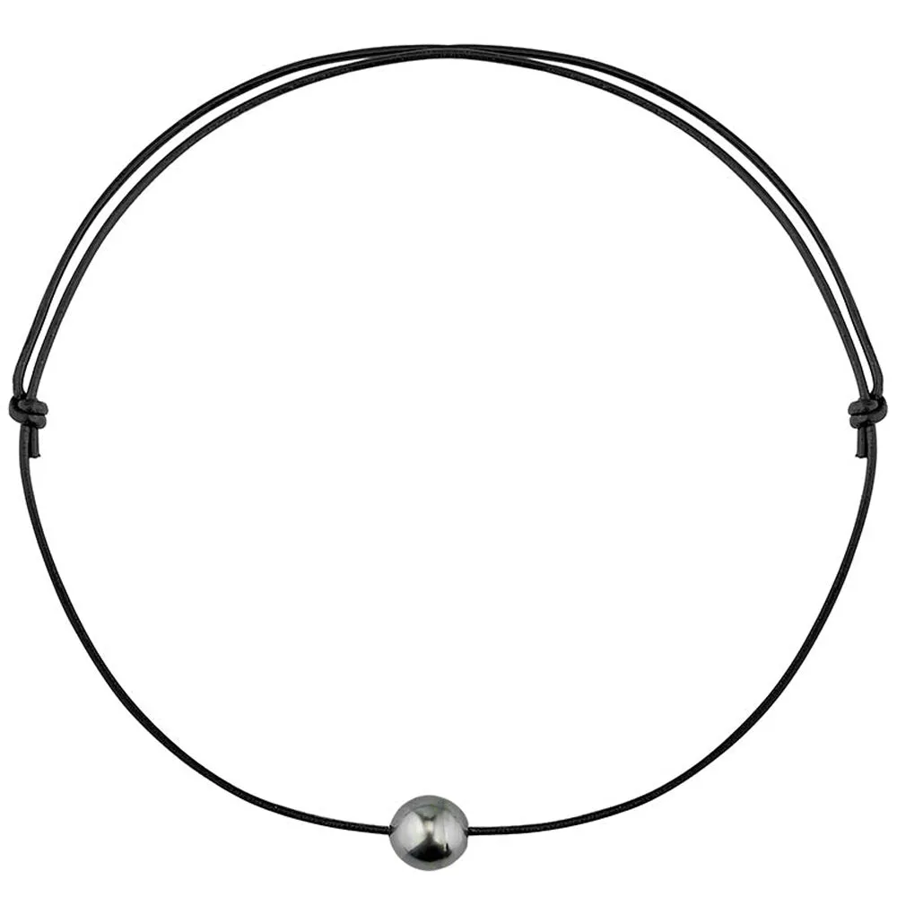 Collana in Cordoncino di cuoio nero con perla di Tahiti cerchiata – Re
