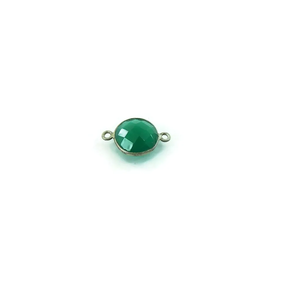 Connettore In Argento 925 E agata verde Sfaccettata Forma Tonda Di 12 Mm 1 Pz