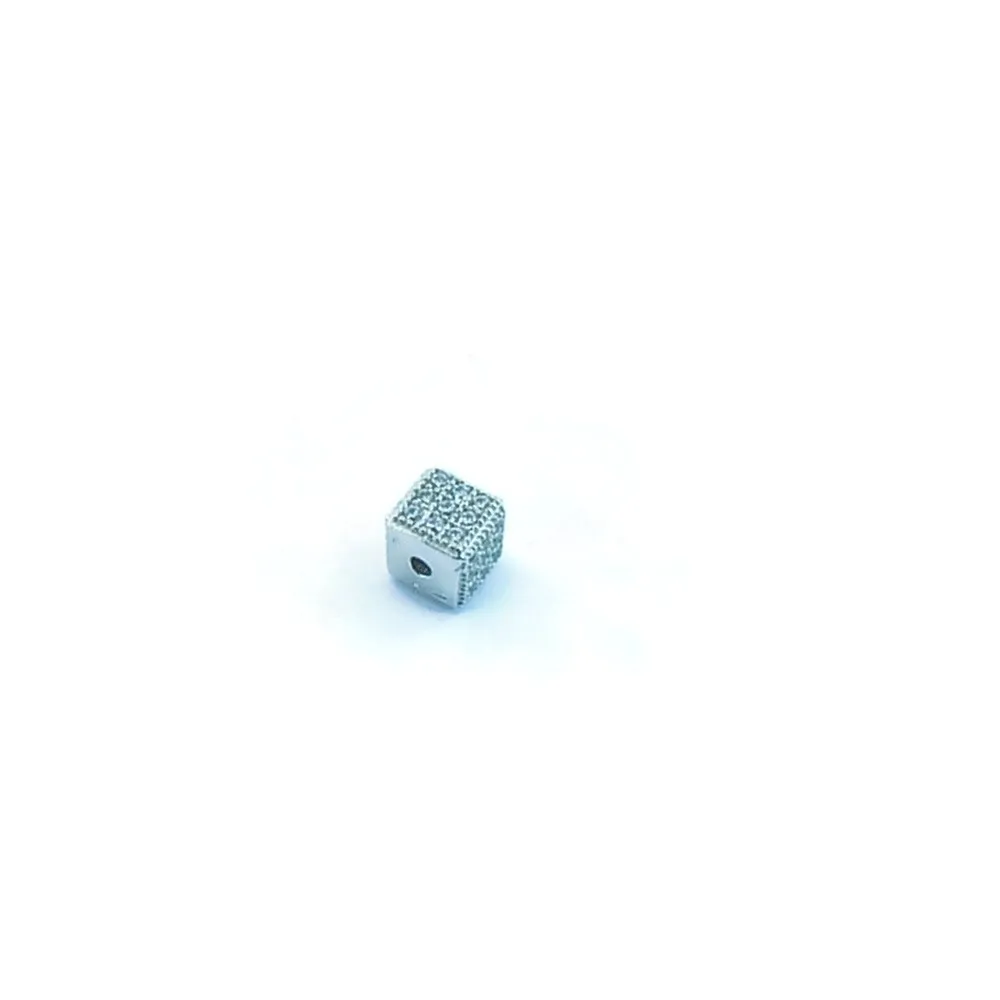 Distanziatore cubo Con Zirconi bianchi Argento 925 Rodiato 5x5 mm. - 1 Pz