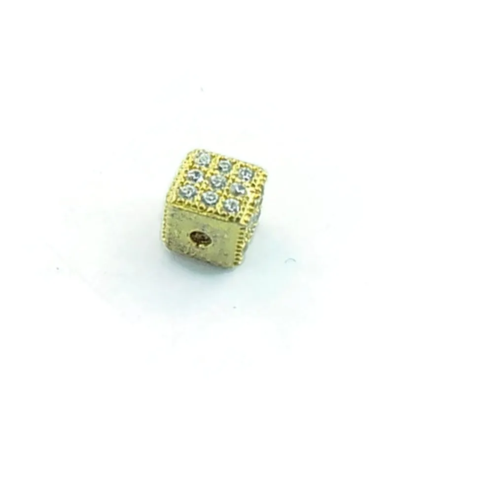 Distanziatore cubo Con Zirconi bianchi Argento 925 placcato oro giallo 5x5 mm. - 1 Pz