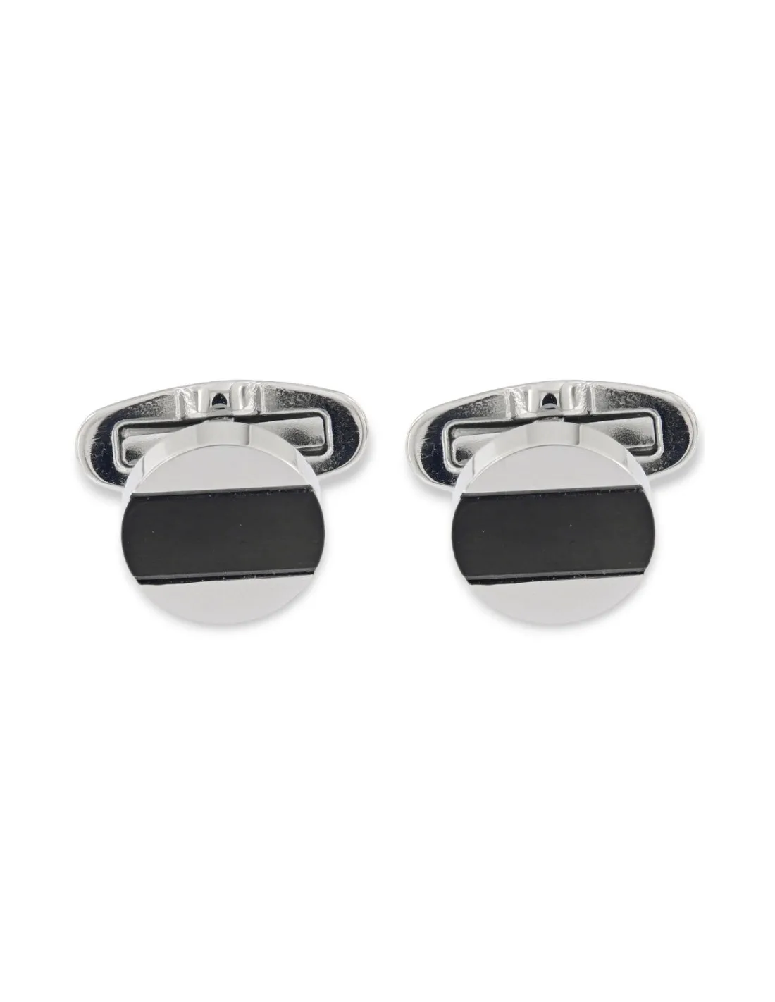 Gemelli Acciaio Tondi Con Striscia Nera Centrale