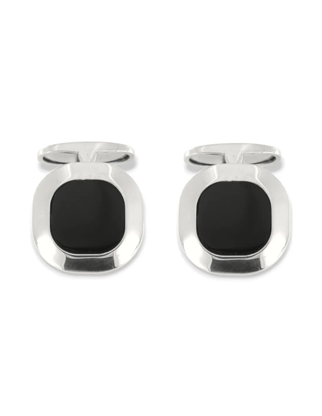 GEMELLI ARGENTO RODIATO QUADRATI NERO CENTRO