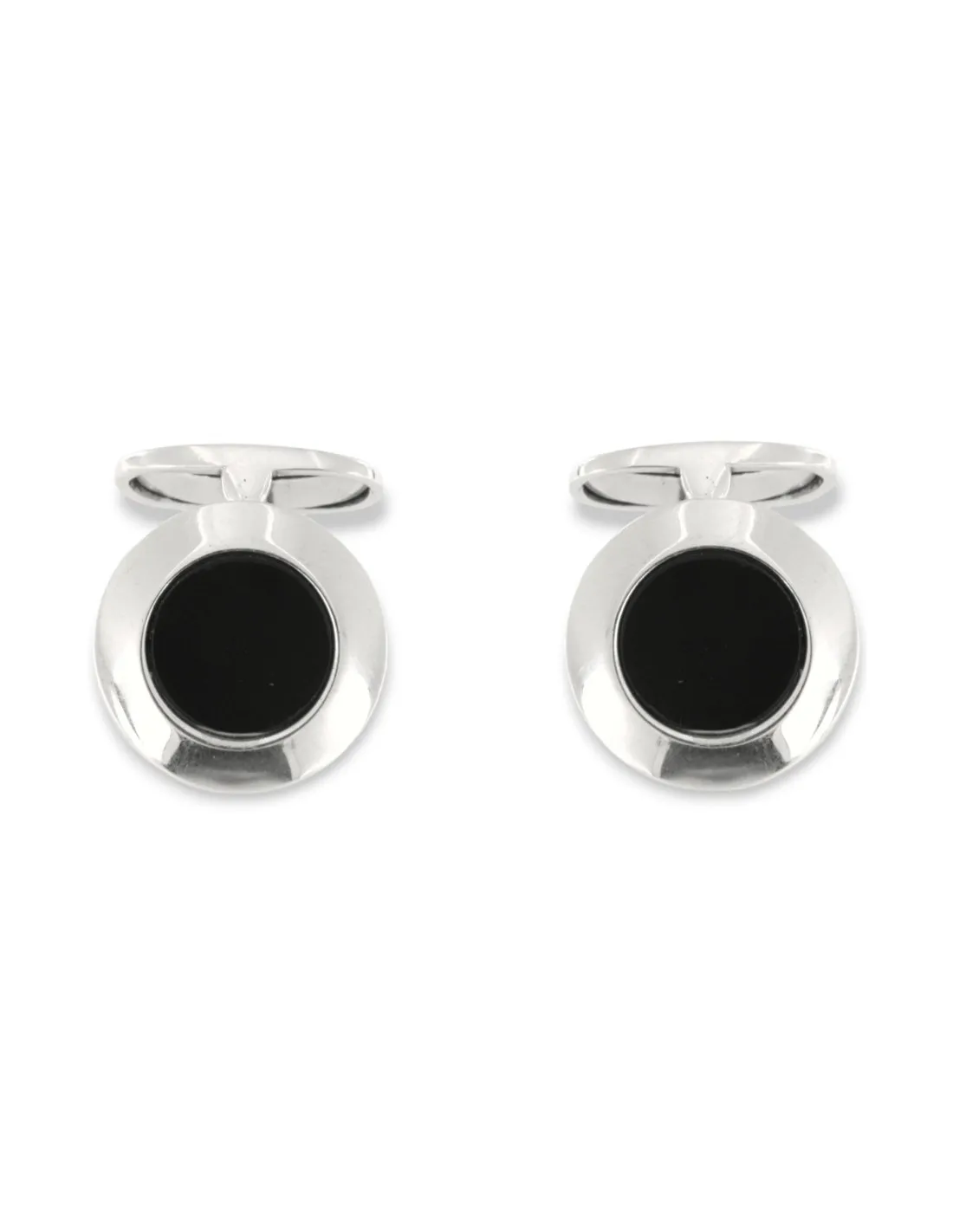 GEMELLI ARGENTO RODIATO TONDI NERO CENTRO